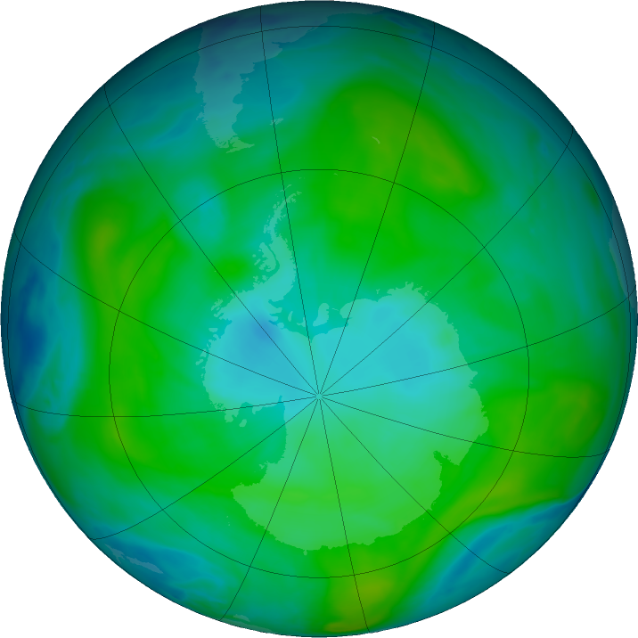 Antarctic ozone map for 21 January 2020